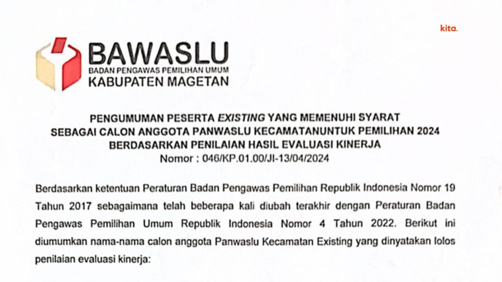 Bawaslu Magetan Umumkan 35 Nama Existing yang Lolos Panwascam Pilkada 2024